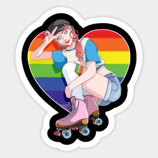 Roller Girl Skater Skates Skating Rainbow Heart Sticker